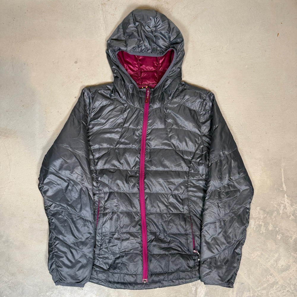 Lole Womens Down Puffer Jacket Gray Pink Hooded Full Zip Ripstop Lightweight M
